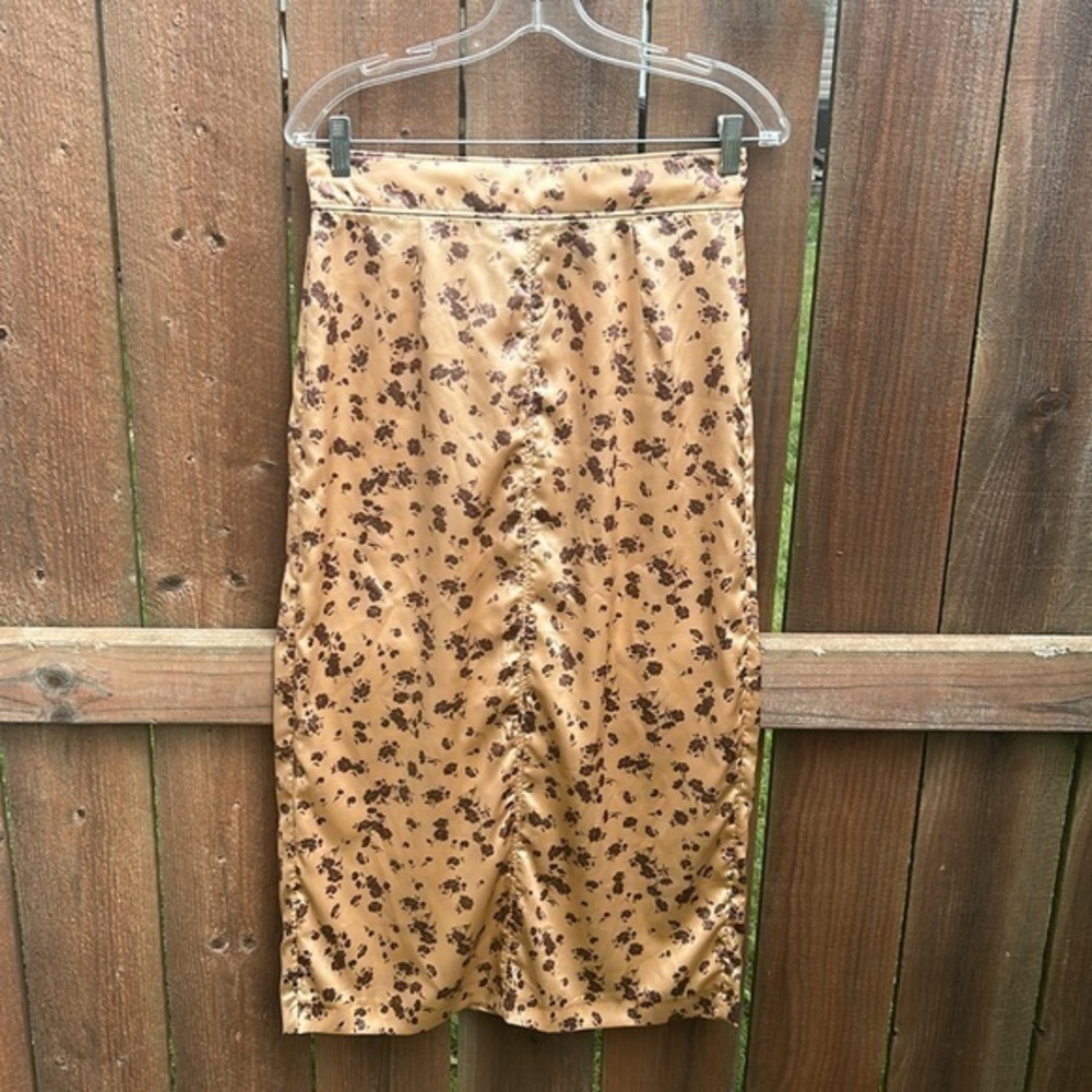 ZARA Floral Satin Peach Midi Skirt Sz M NWT